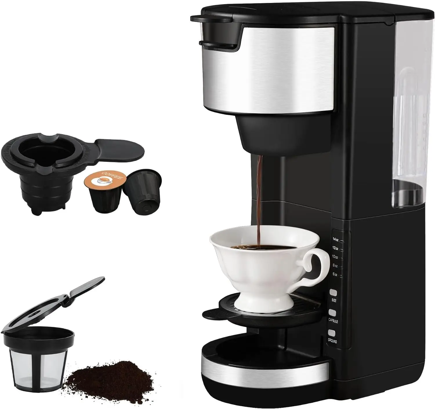 

Serve Coffee Maker for K Cup & Ground Coffee, 6 to 14oz Brew Sizes, Small Coffee Maker with 30 OZ Water Reservior & Auto