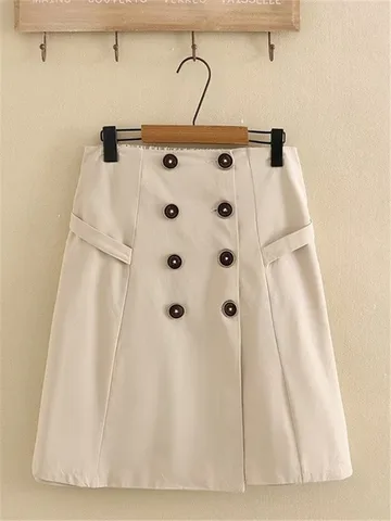 Plus Size Women's Clothing Short Skirt Double-Breasted Button Decoration Large Size Spring And Autumn No elasticity Mini   Skirt