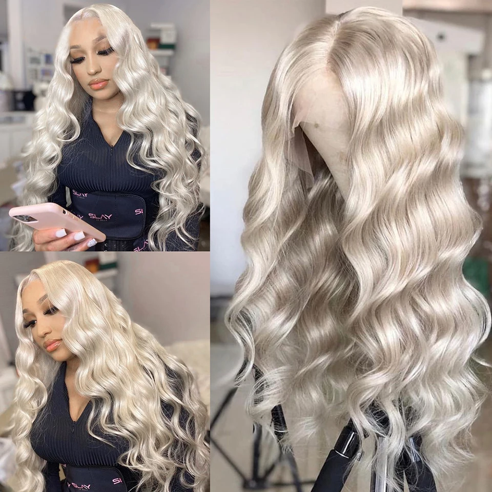 

Lace Front Wig Synthetic Lace With Baby Hair Body Wave White Blonde Heat Resistant Wig For Black Women Cosplay Daily Wear