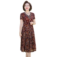 2022 short sleeve dress middle age spring autumn women vestido fashion large size mother dresses print natural dress