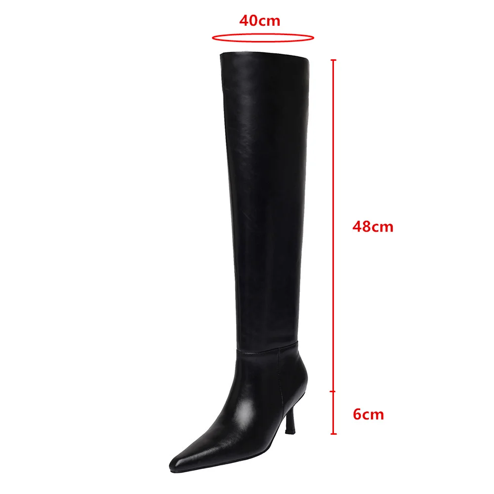 Aucegi эластичные качественные кожаные сапоги выше колена на тонком каблуке