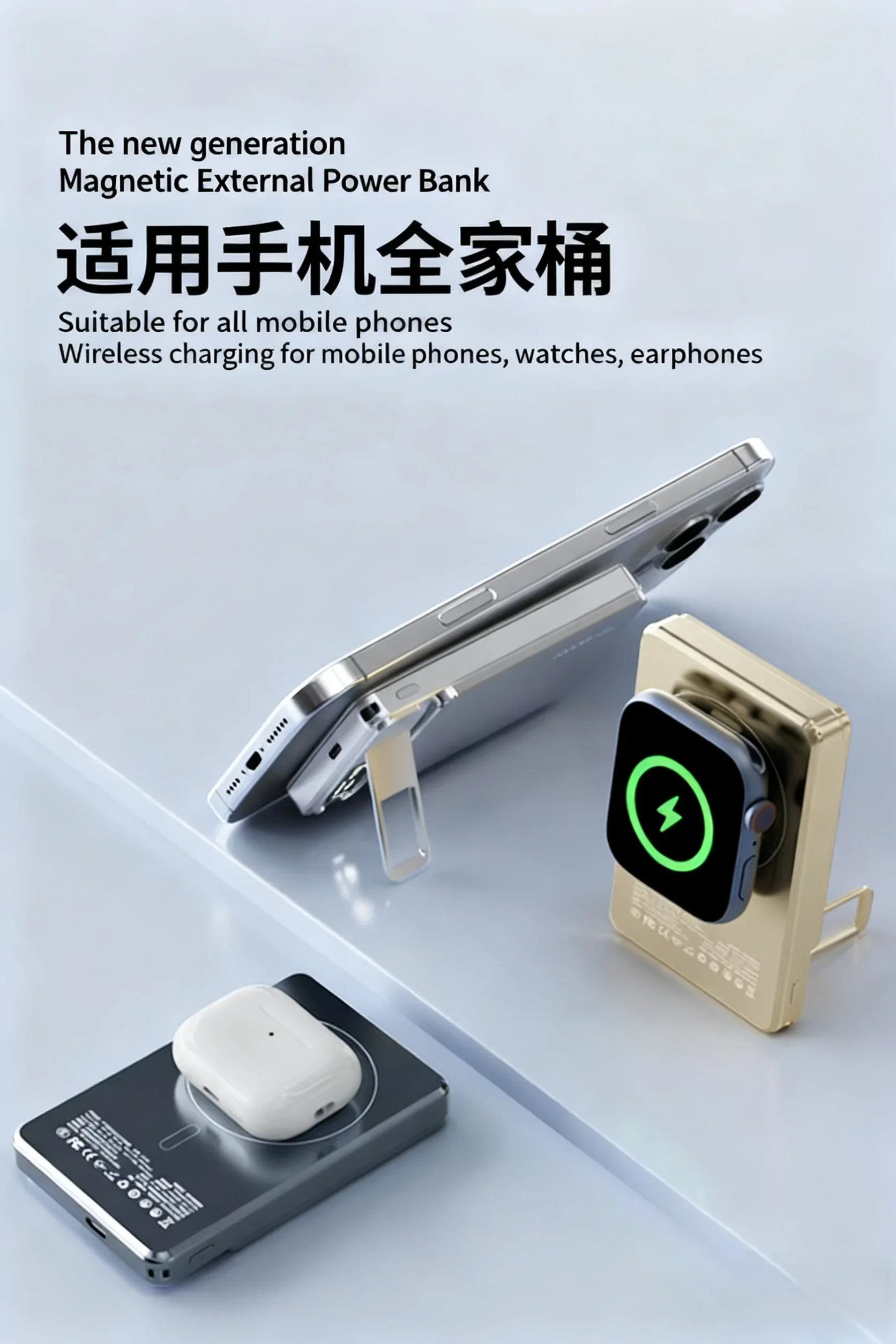 Портативное дорожное зарядное устройство с держателем для телефона Powerbank для Magsafe iPhone AirPods Pro, беспроводное зарядное устройство, внешний аккумулятор, аккумуляторы (art.: 3920d2acbd7cc) - 3920d2acbd7cc