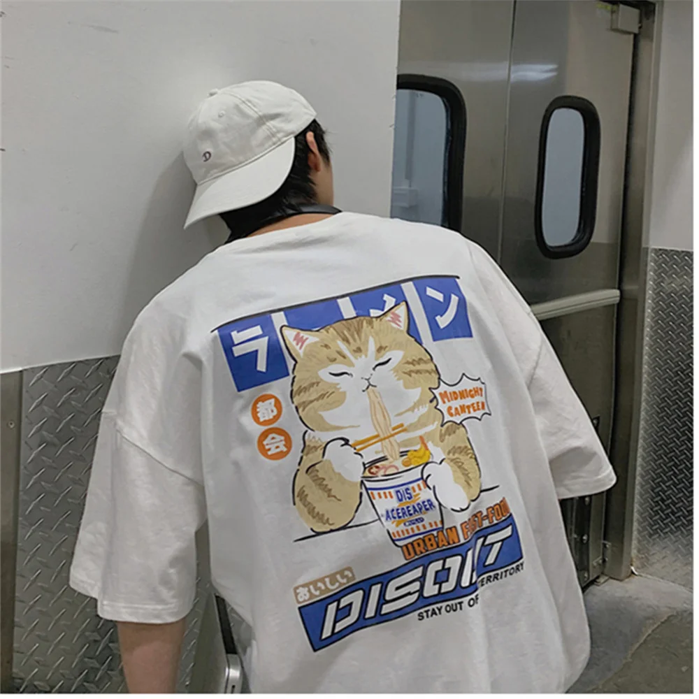 

Shirt Men's Sleeve Cat Men Baggy T-shirt Graphic 2022 Oversized Japanese Clothing Short Casual Style T-shirt Cartoon
