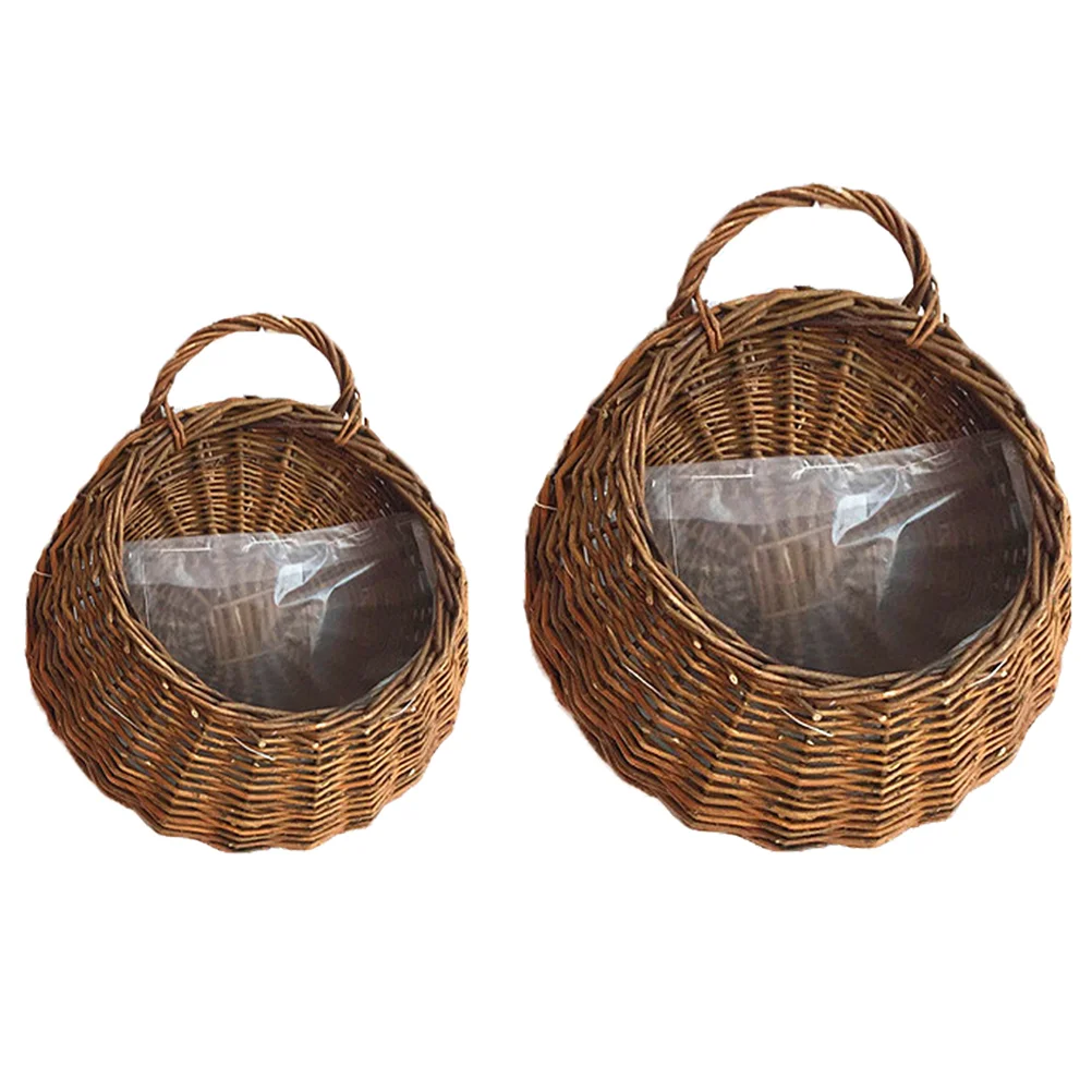 

2Pcs Wooden Succulent Planter Rattan Basket for Micro Landscape Flowerpot
