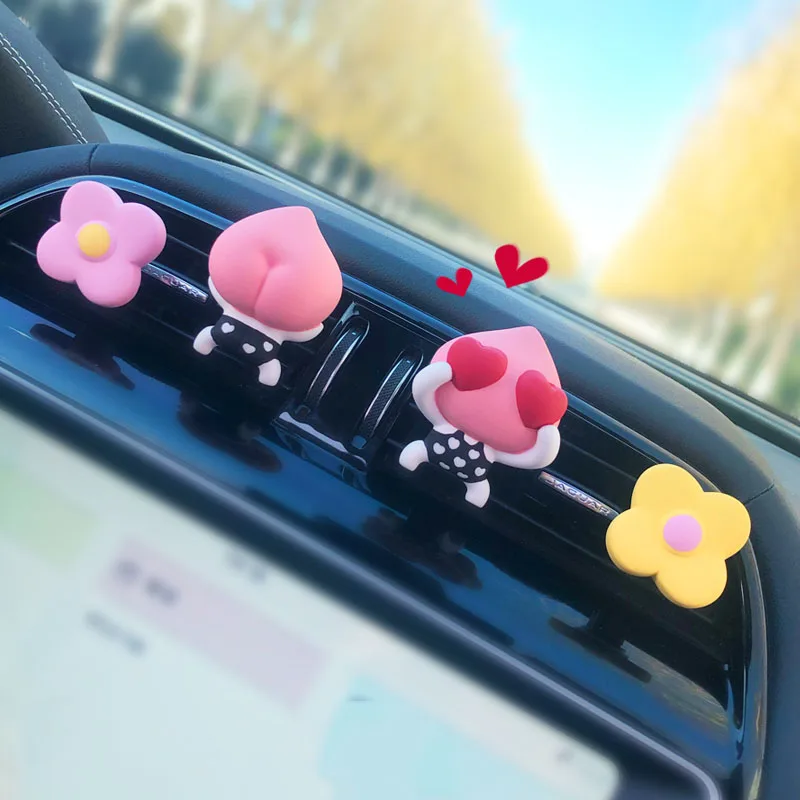 

Cute Peach Flower Car Fragrance Perfume Cartoon Interior Accessories Air Outlet Aromatherapy Decorative Vehicle Articles