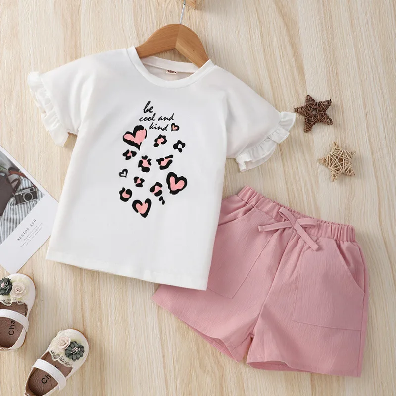

Girls Summer Outfit 2022 Toddler Fashion White Short Sleeved T-shirts Tops and Pink Shorts Infant Clothes Children's Clothing
