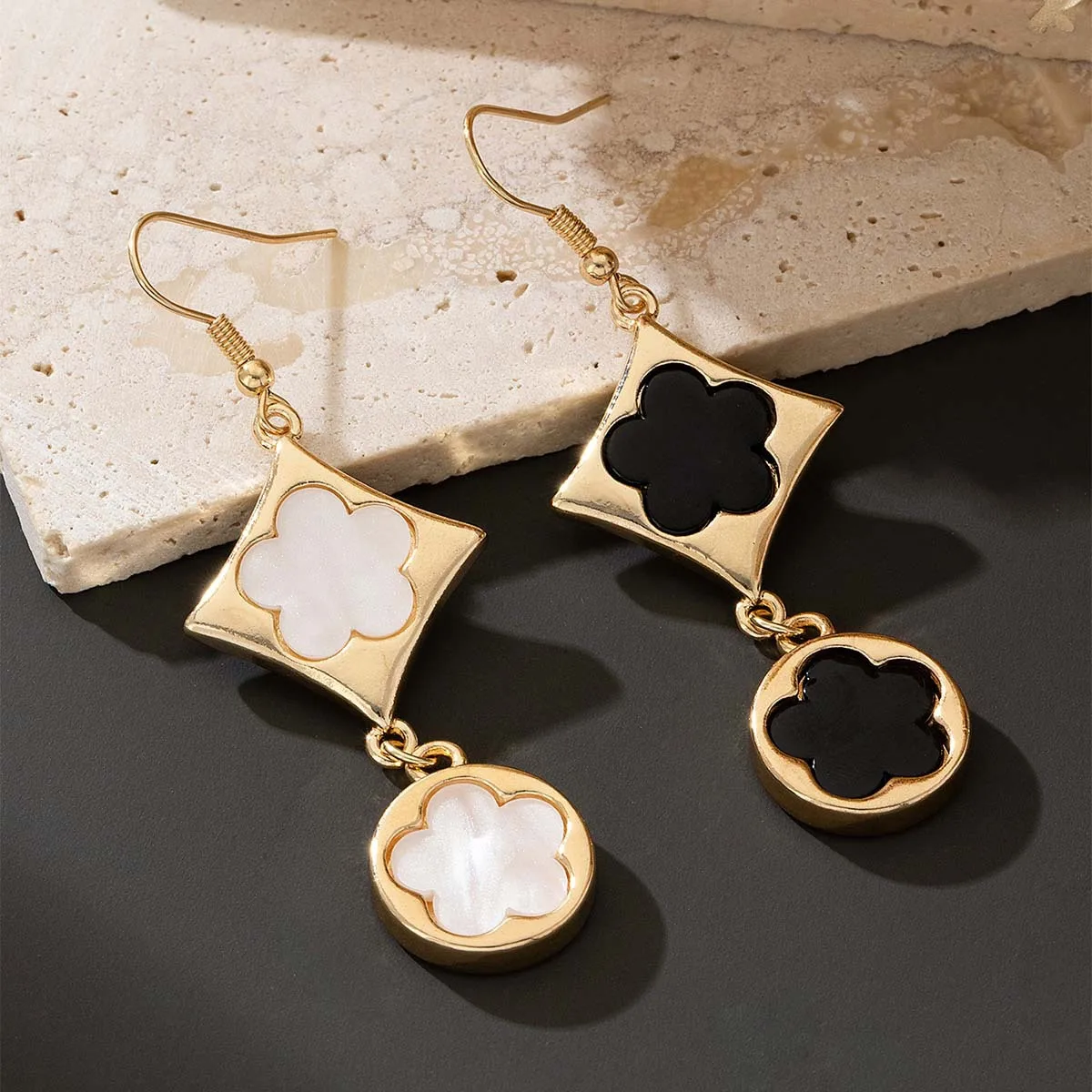 Элегантные серьги в форме круга с двойным цветком и пятилистным для женщин