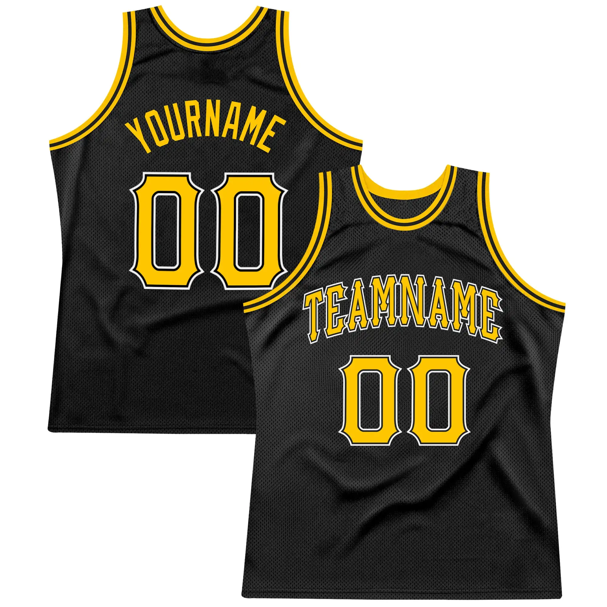 

Custom Black Gold-White Authentic Throwback Sublimation Basketball Jersey Personalized Uniforms