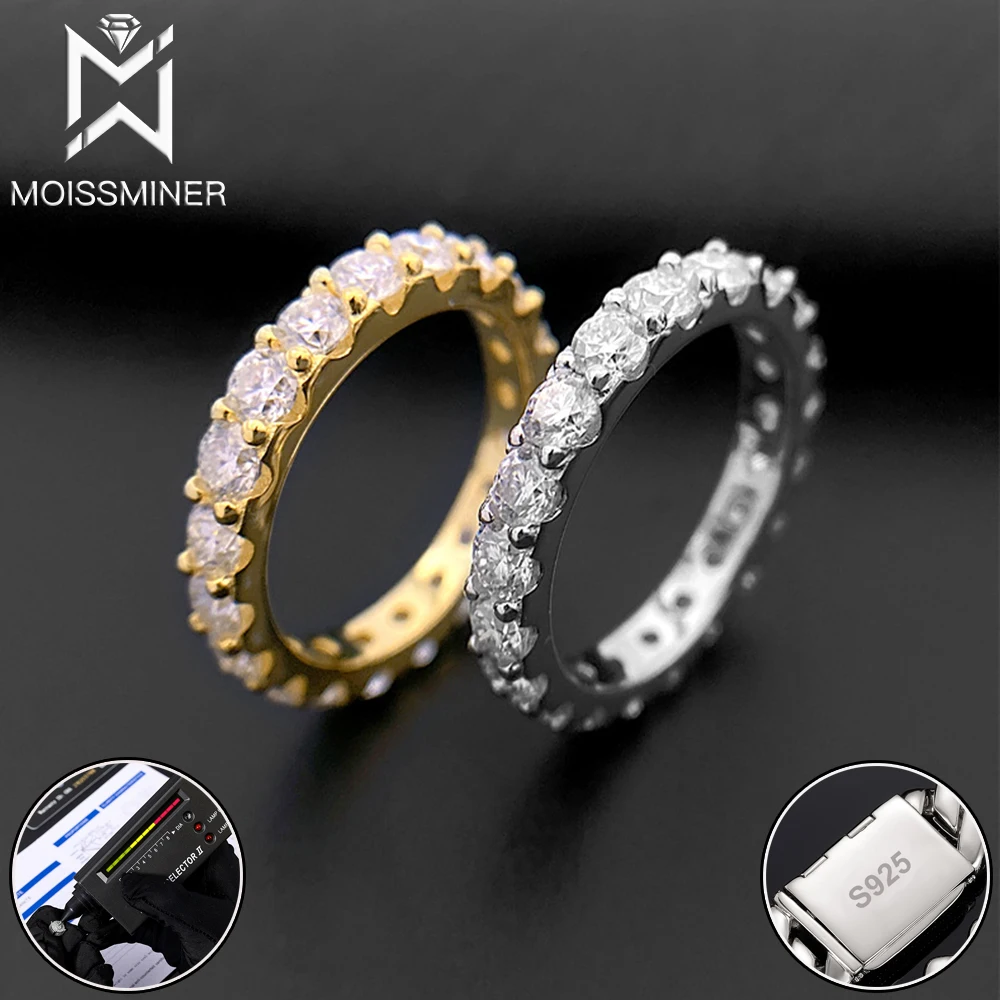 2.0mm VVS Moissanite Rings For Wedding Iced Out Real Diamond Ring Jewelry Men High-End Jewelry Pass Tester Free Shipping