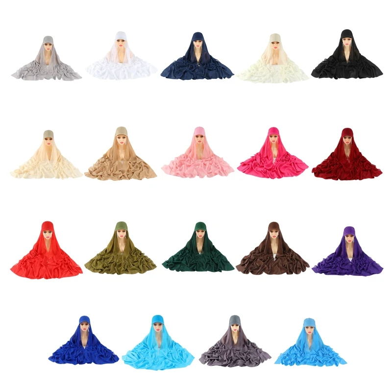 

Ramadan Muslim Fashion Baseball Caps with Scarf Hijab Shawl Solid Color Bandana