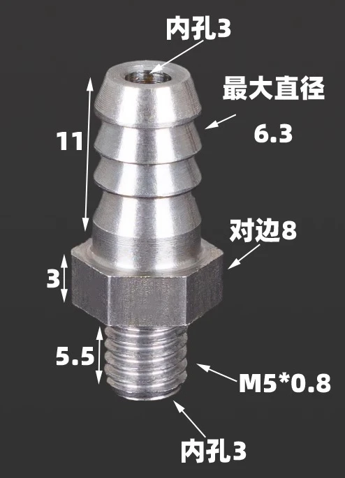 

M3 M4 M5 M6 M8 Метрическая наружная резьба x 3 4 5 6 8 мм Шланговый зажим Хвостовой ниппель Фитинг из нержавеющей стали 304 Соединитель для труб Воздух Вода Газ