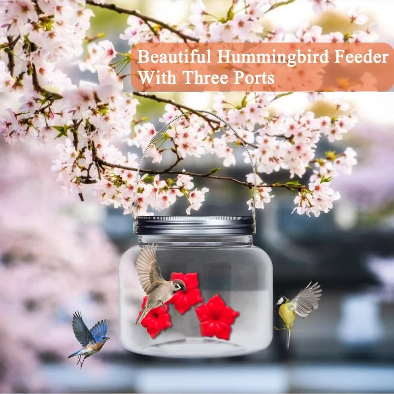 

Beautiful Mason Bottle Bird Feeder Ports Flower Hanging Bird Feeder Outdoor Garden Corridor Balcony Decor Pet Hummingbird Feeder