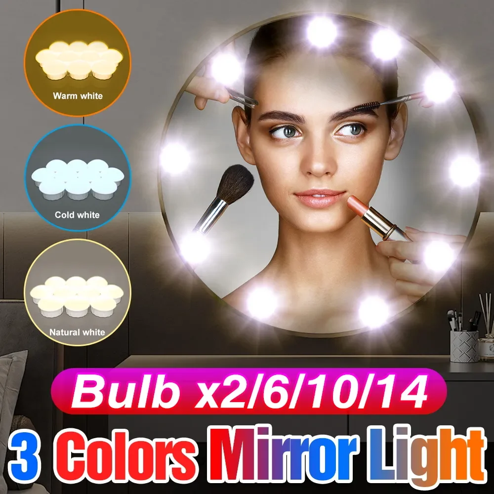 

NEW LED Vanity Mirror Light USB Makeup Vanity Light Cosmetic Bulb Dimmable LED Wall Mirror Lamp Bathroom Dressing Table