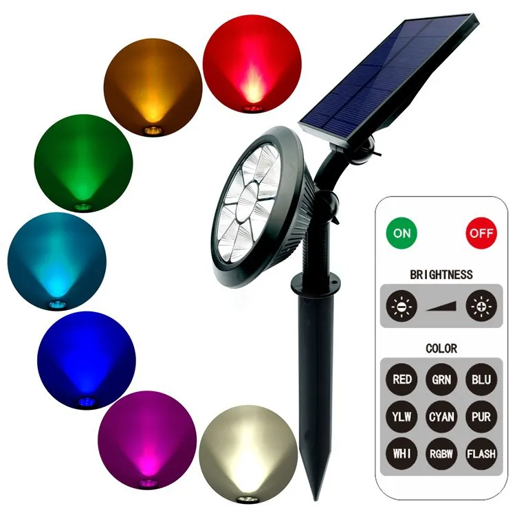 

Solar LED Spotlight Outdoor Lawn Ground Garden Yard Decor Rotating Stake Lamp Color Changing Remote Control Solar Spotlight