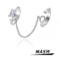 masw 2 pcs set aaa zircon rings cool style high quality brass thick silver plated open chain dangle rings for women jewelry