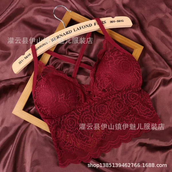 The new lace sexy sling for 2022 with a chest top and see-through solid color vest bottom B3123