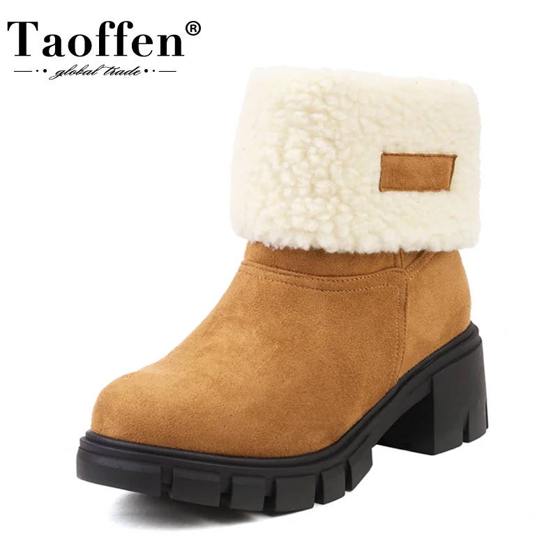 

Taoffen Plus Size 35-43 Women Ankle Boots Thick Fur Warm Winter Woman Shoes Fashion Ins Snow Boots Female Daily Footwear