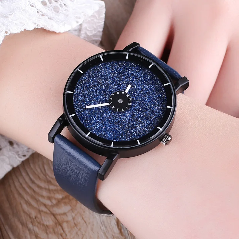 

Часы женские кварцевые с кожаным ремешком, модные люксовые наручные, с изображением звёздного неба, разные цвета