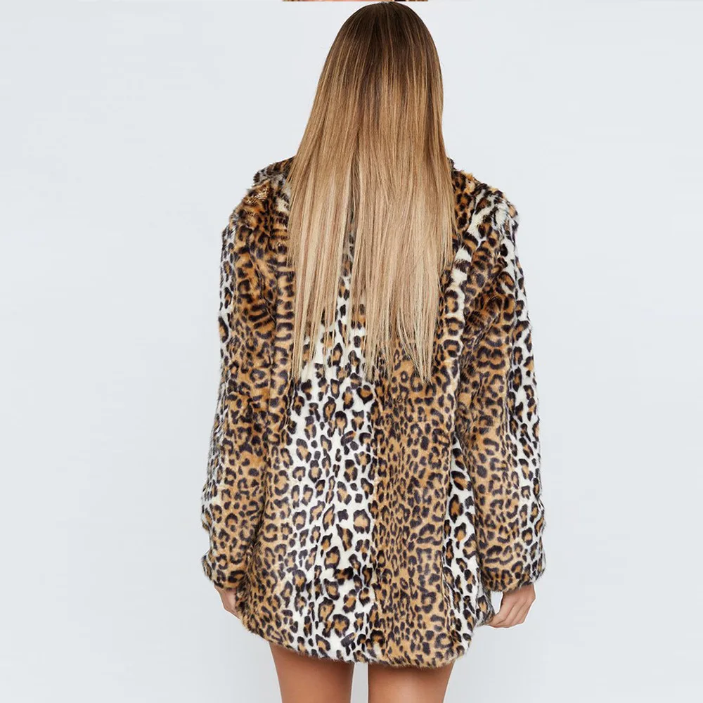 Women's Leather Fur Coat Fashion Leopard Print Faux Fur Coat Women's Artificial Fur Coat Women Faux Fur Coat