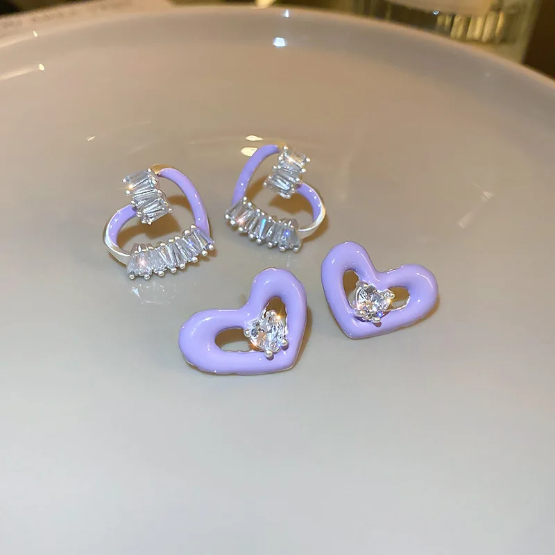 Корейская версия Харадзюку Hlollow фиолетовые темпераментные серьги с цирконом для женщин милые крутые эстетические романтичные женские ювелирные изделия