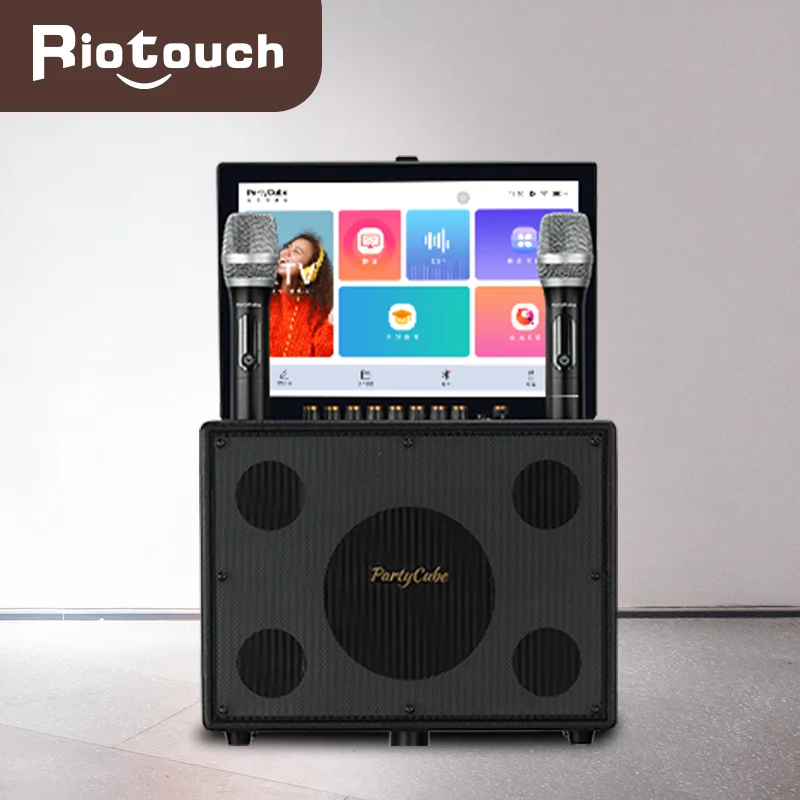 Фото Универсальный сенсорный экран KTV, беспроводная умная вечеринка, Bluetooth, Android-система, мощная машина, караоке-плеер, динамик с микрофоном №1