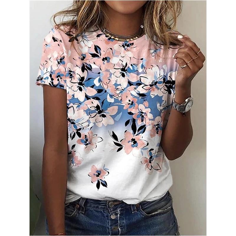 Женская футболка с цветочным принтом повседневная Универсальная коротким