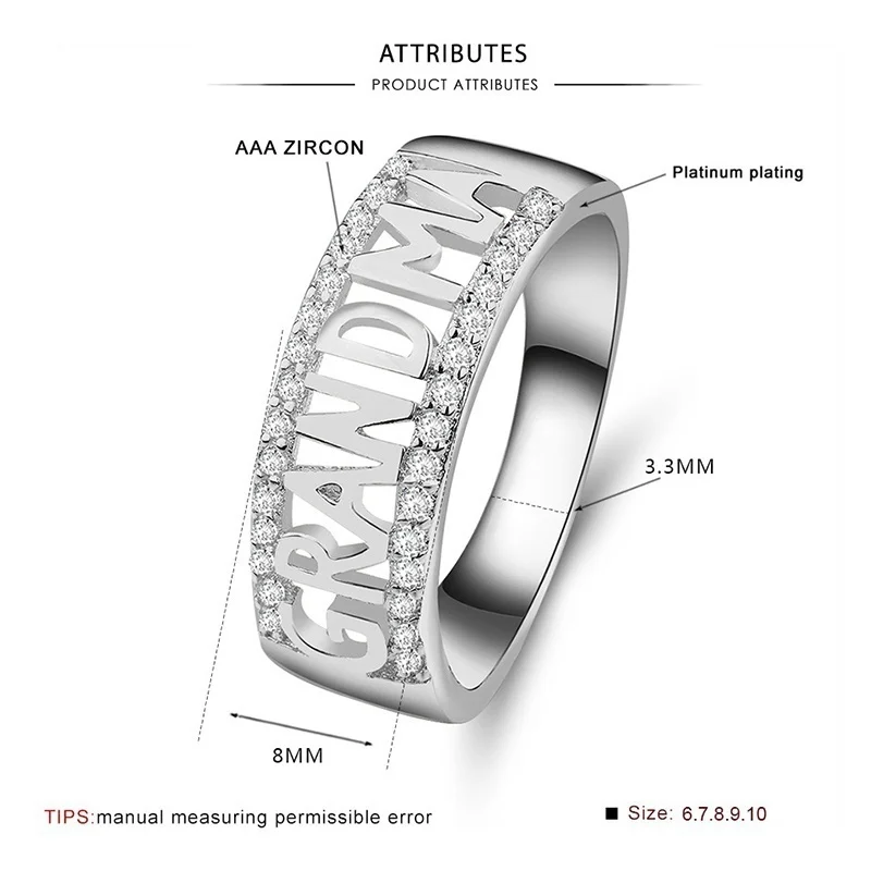 Изысканное модное ювелирное изделие кольцо для бабушки с буквой циркония всей
