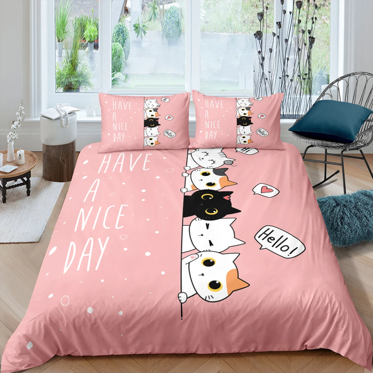 

Cute Pet Cats Bedding Set Cartoon Kitten Print Duvet Cover Pillowcase for Girl Twin Full King Double Size Polyester Quilt Cover
