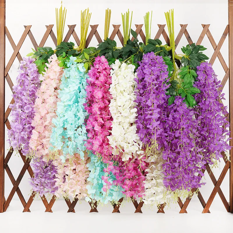 

12pcs/set Artificial Wisteria Flower Wedding Home Decoration Rattan Wedding Decoration Flower Wall Hanging Plantas Artificiales