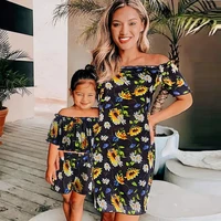 sunflower mother daughter matching dresses family look off shoulder mommy and me clothes outfits fashion woman girls dress 2022