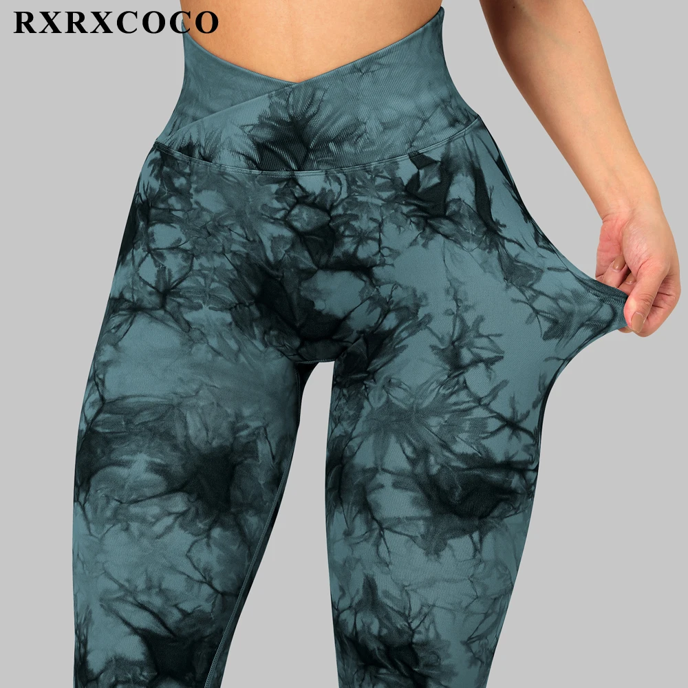 

RXRXCOCO Tie Dye Women Seamless Leggings V Waist Sexy Fitness Sport Yoga Pants Workout Casual Women's Leggings 2022 New Gym Pant