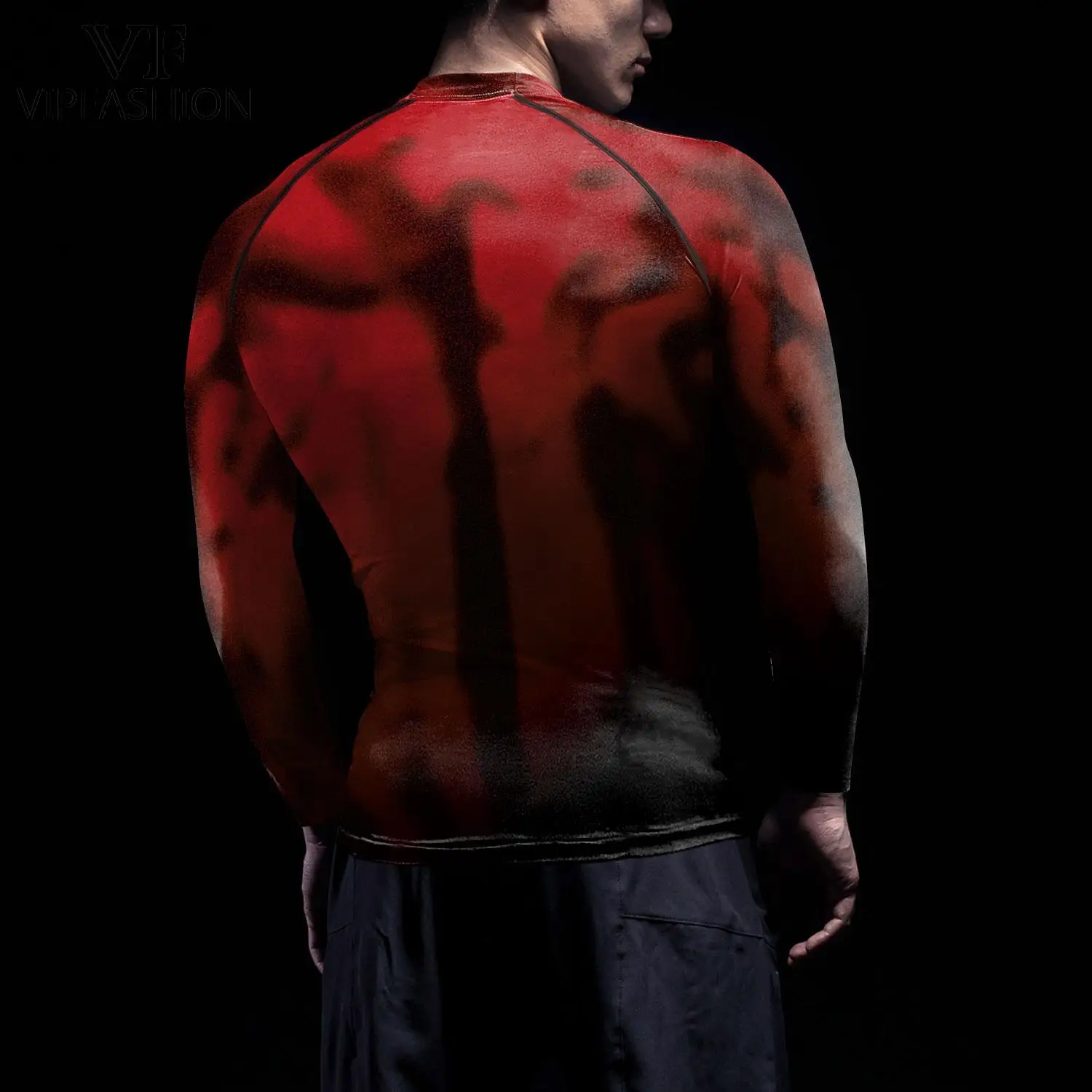 Футболка мужская эластичная с длинным рукавом принтом