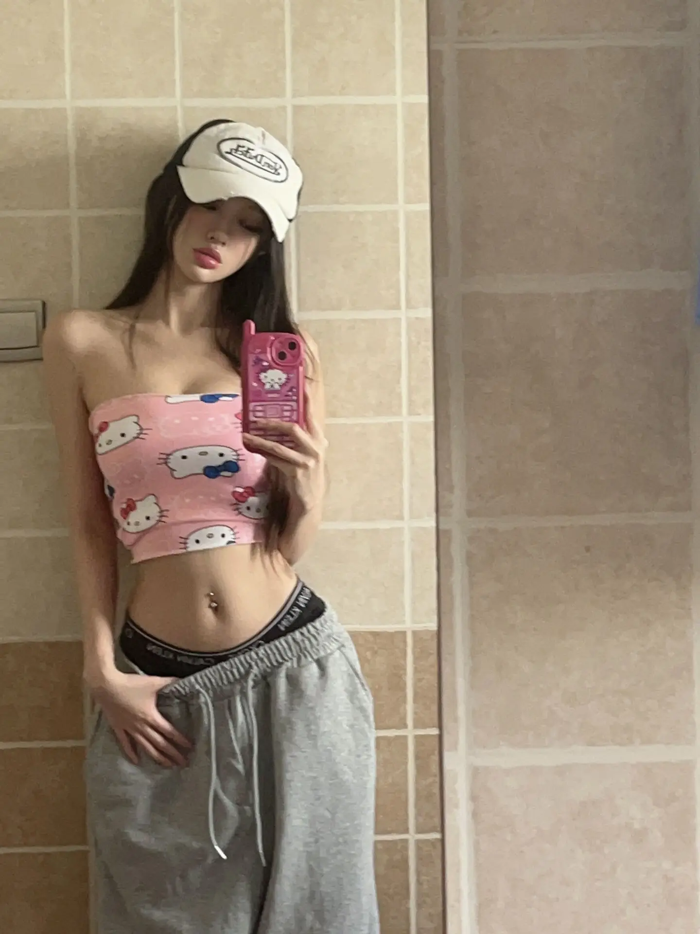 

Новинка 2023, жилет Hello Kitty, Женский Топ с рисунком, облегающий Топ, розовый, для девушек