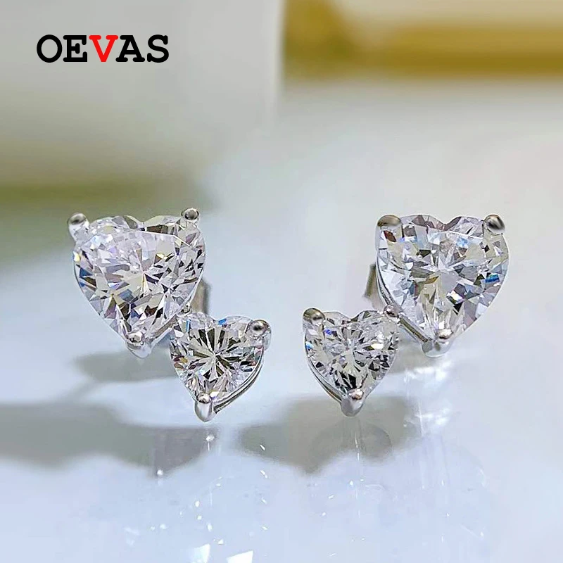 

OEVAS 100% 925 Sterling Silver Heart High Carbon Diamond Stud Earrings For Women Sparkling Wedding Party Fine Jewerly Wholesale