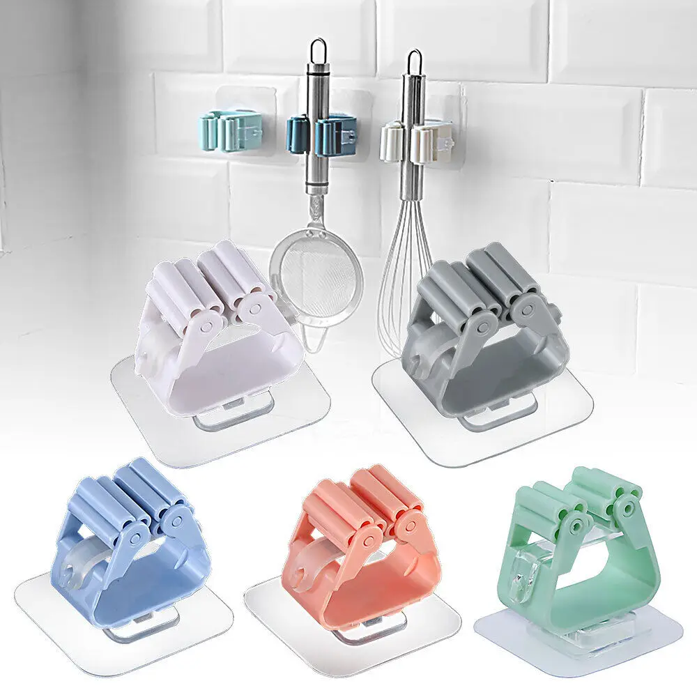 

Wall Mounted Hooks Mop Holder Multi-Purpose Clip Brush Broom Hanger Storage Rack Kitchen Bathroom Accessories Hanging Pipe