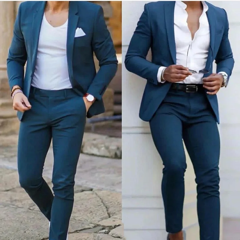 Tuxedos One Button Notched Lapel Groom Wear Party Prom Slim Fit Mens Wedding Men Blazer Suits Terno Masculino (Jacket+Pants)