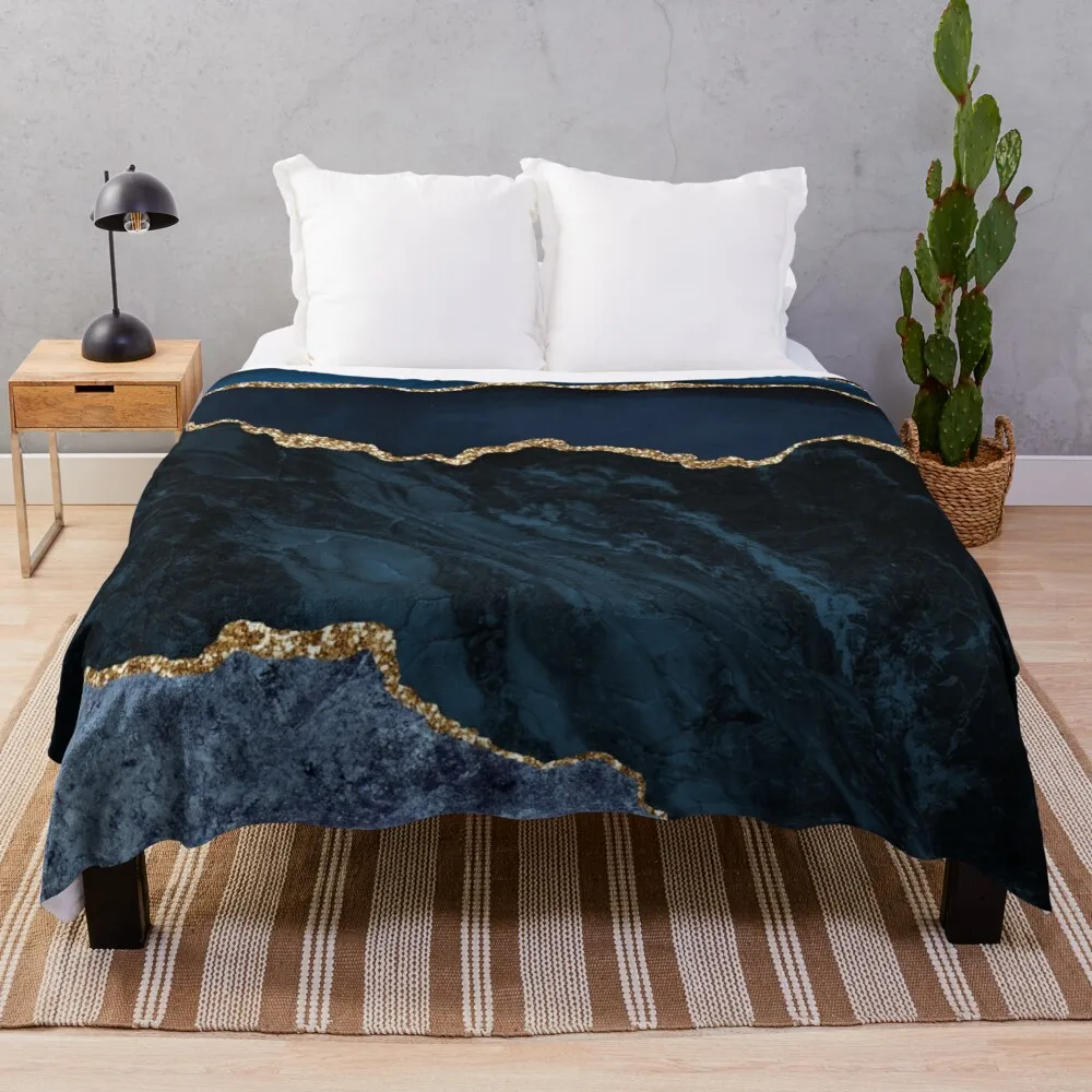 

Glam Blue and Gold Agate Throw Blanket Custom Blankets Nap Blanket Dorm Room Essentials
