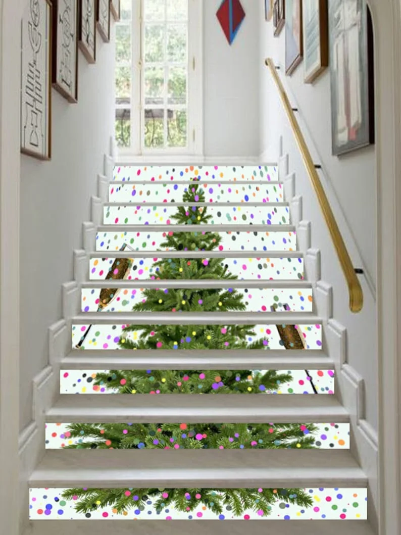 

3D Christmas Tree KK480 Pattern Tile Marble Stair Risers Decoration Photo Mural Vinyl Decal Wallpaper Murals Wallpaper Mural