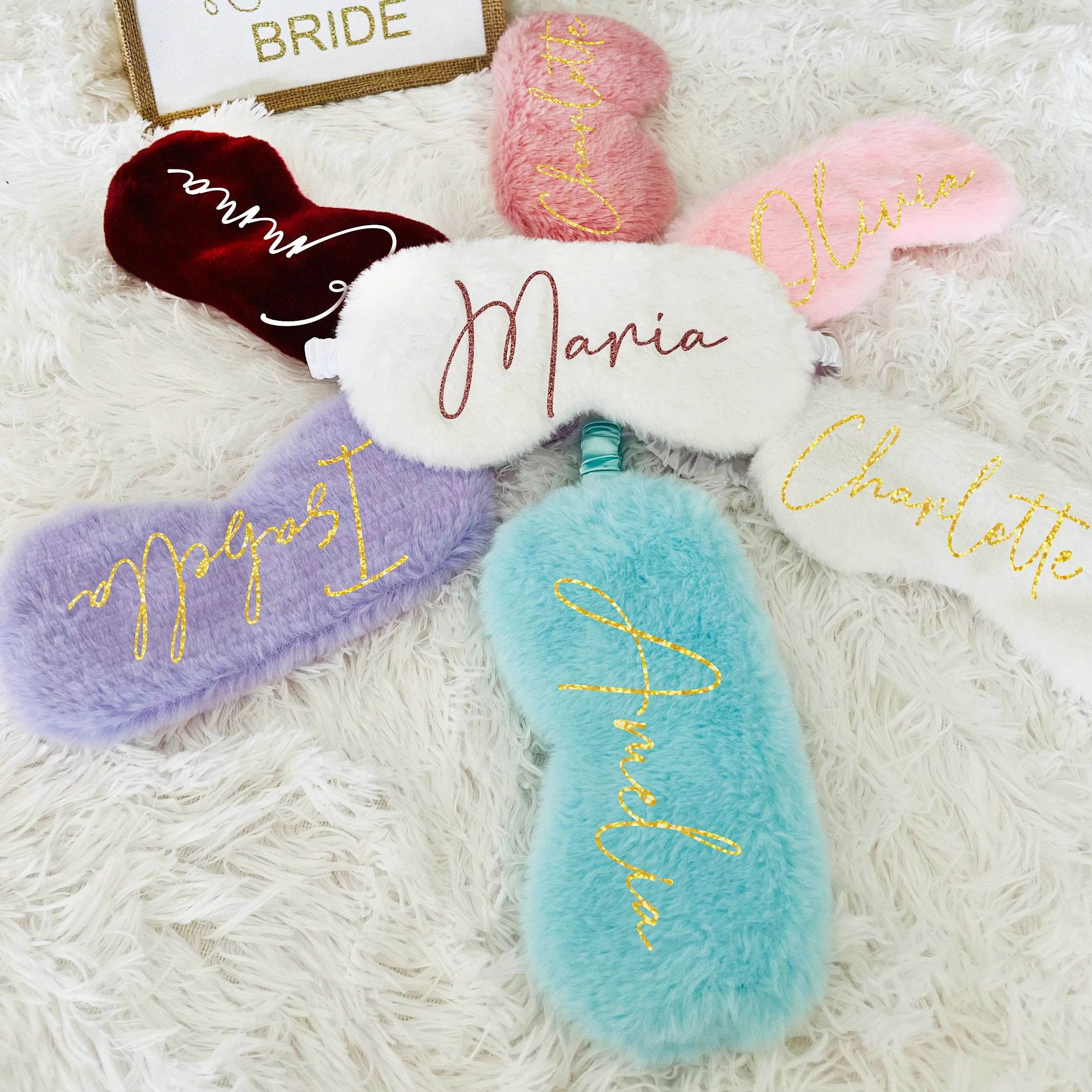 

Personalized Eye Masks Bridemaids gifts Wedding Sleep Eyepatch fluffy Rabbit Hair Customized name Bachelorette Party Gifts cozy
