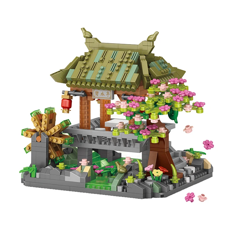 

LOZ8125 Green Water Pavilion Micro Diamond Building Block DIY Chinese Ancient Architecture Home Decor Bricks For Kids Girls Gift