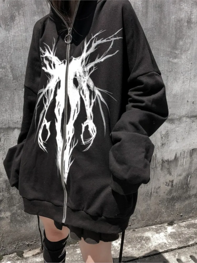 

Осенняя Готическая куртка Y2K Стразы Звездные панк с длинными рукавами винтажная Harajuku графическая толстовка на молнии гранж верхняя одежда ...