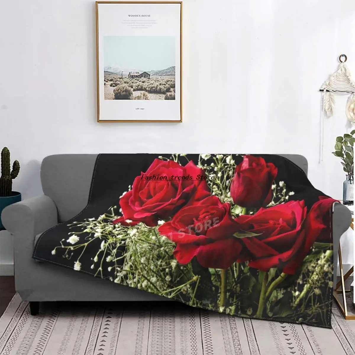 

Red Dream Print Oil Painting Rose Blanket Bedding Throw Blanket Sherpa Blanket