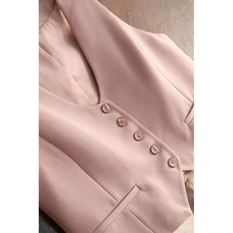 Элегантный розовый пиджак жилет женский модный белый укороченный костюм куртки