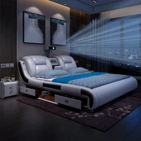 genuine leather bed multifunctional beds ultimate massage camas with bluetoothspeakersafeair cleaner projectordrawers