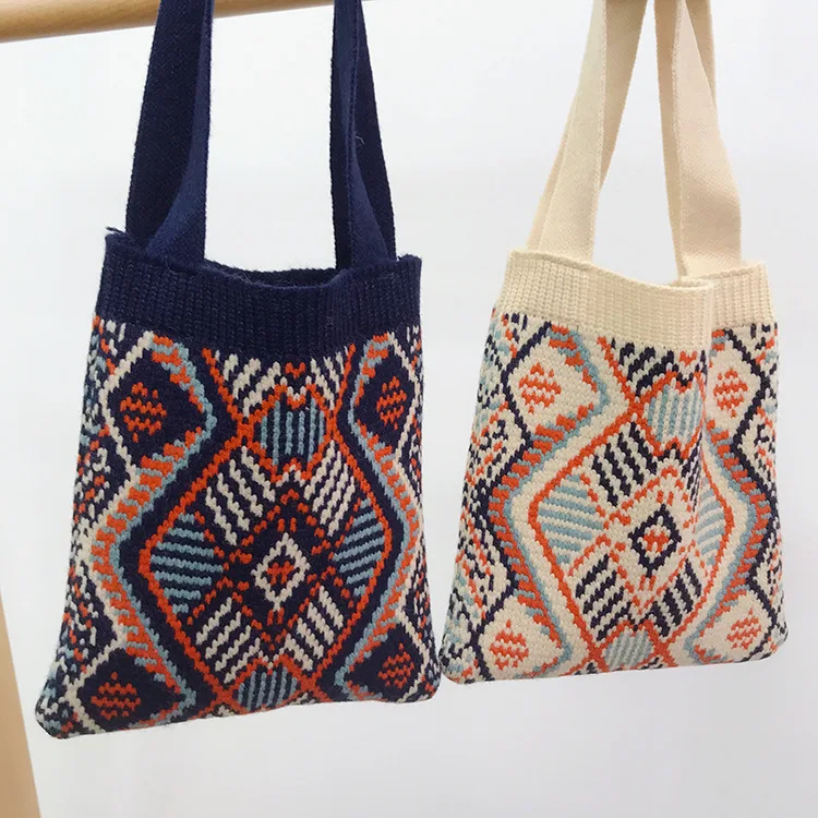 

National Retro Style Winter Women Bags Female Handbags Ladies Shoulder Bag High Quality Thick Woolen Yarn Knitting Girl Tote Bag