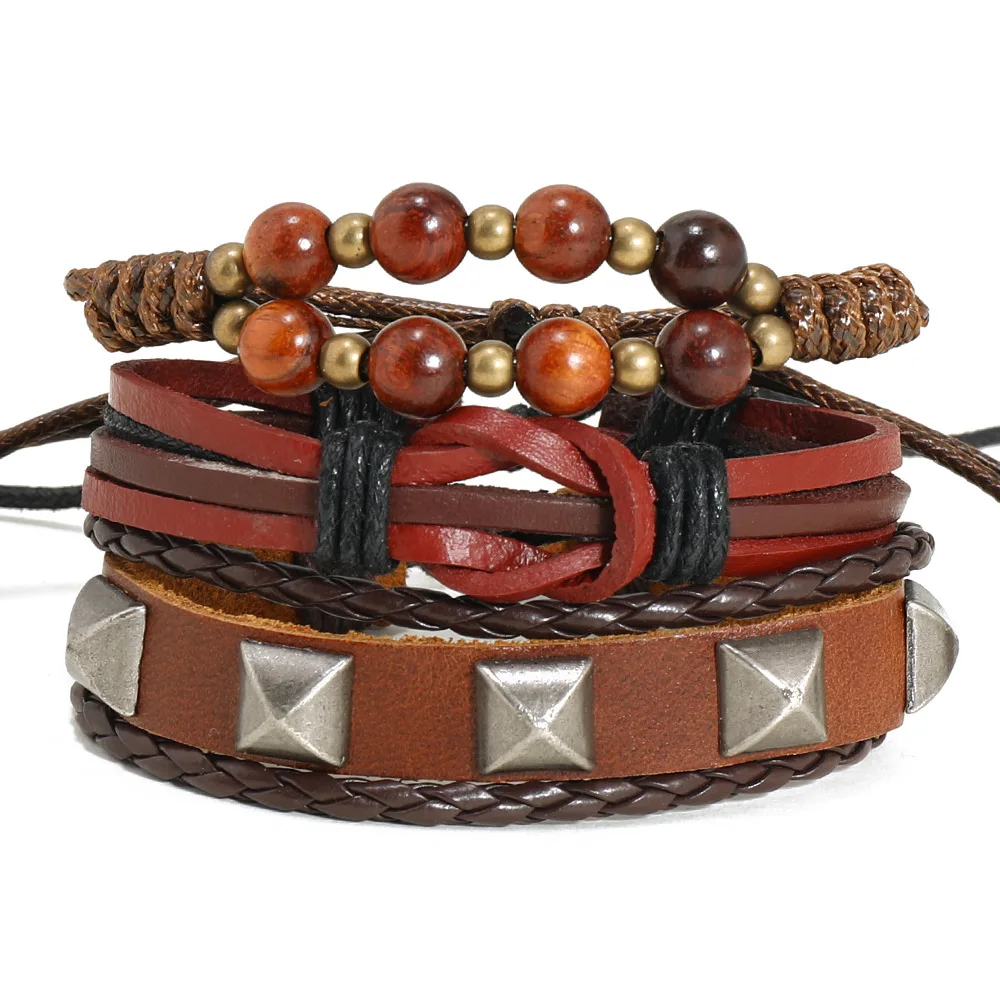 

3 Pcs/set Fashion Men Multilyer Wristband Bracelet Unisex Brown Vintage Wood Beads Bracelets Set Bangles 2022 Party Jewelry