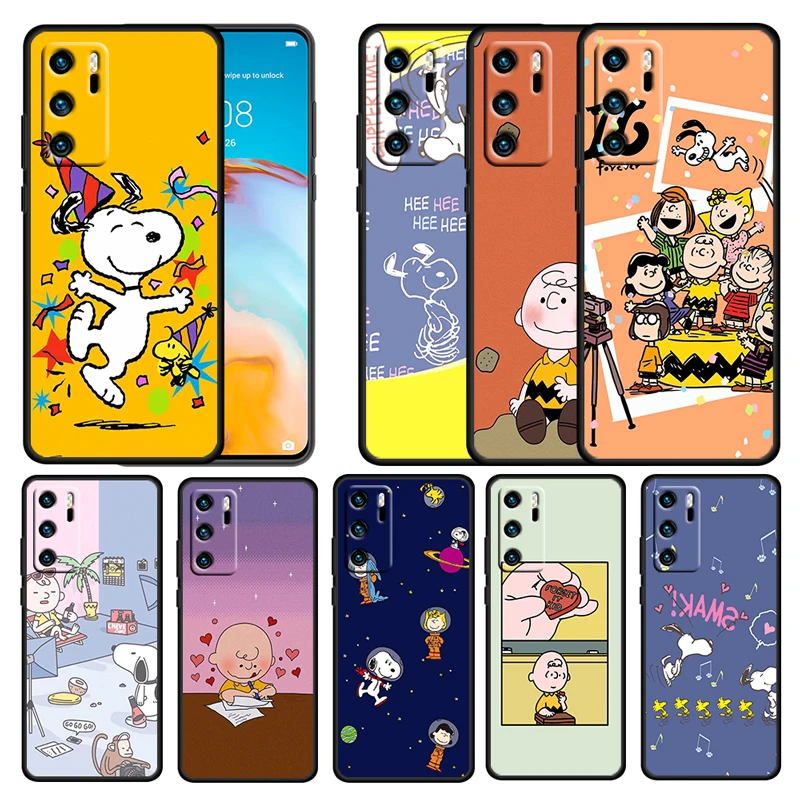 

Snoopy Cartoon Funny For Huawei P50 P20 P30 P40 5G P10 Pro Lite E Plus P9 Lite Mini Silicone Soft TPU Black Phone Case Cover
