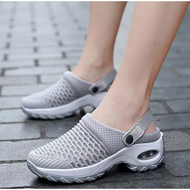 

2022 Summer Sandals for Women Mesh Foot Slippers Half Supported Sandals Fashion Breathable Thick Base Slippers Large Size Women