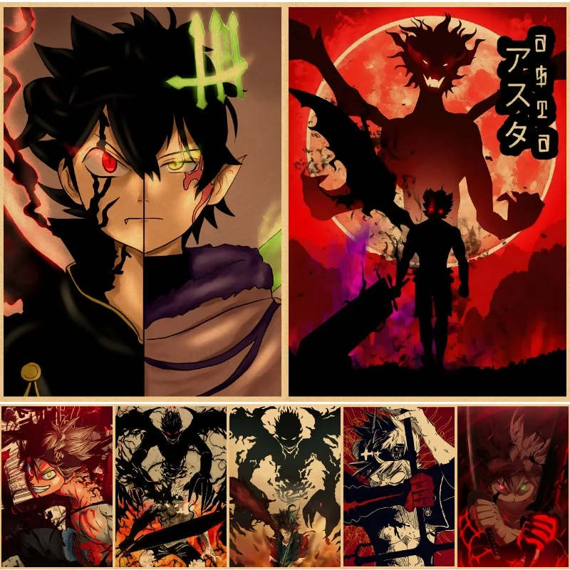 

ВИНТАЖНЫЙ ПЛАКАТ из японского аниме с черным клевером, милый мультяшный плакат с мангой, крафт-бумага, домашний декор, настенные наклейки, х...