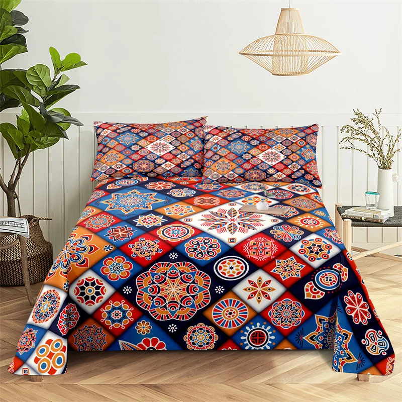 

Bedding Polyester Sheets Bohemian Style Printing Flat Sheet with 2Pillowcase Bed Sheet Bed Sheet Set King Queen Size Bedding Set